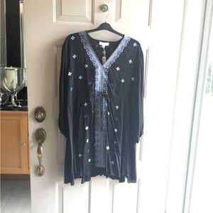 Black Embroidered Tunic with Blue Accents